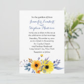 Floral Blue Wedding Waterverf Yellow Flowers Kaart (Staand voorkant)