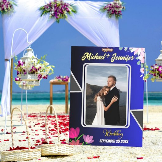 Floral Blue Wedding Welkom Uitgerekt Canvas Teken