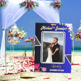 Floral Blue Wedding Welkom Uitgerekt Canvas Teken Afdruk