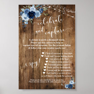 Floral Blue wegwerp camera instructies teken Poster