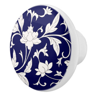 Floral Blue&White Chinoiserie Keramische Knop