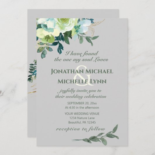 Floral Blue White Gold Turquoise Christelijk Weddi Kaart (Voorkant / Achterkant)