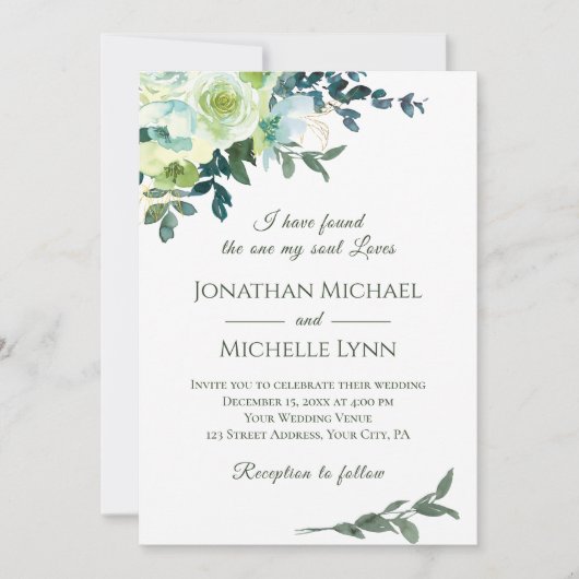 Floral Blue White Gold Turquoise Christelijk Weddi Kaart (Voorkant)