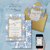 Floral Blue White  Rococo Vrijgezellenfeest Kaart