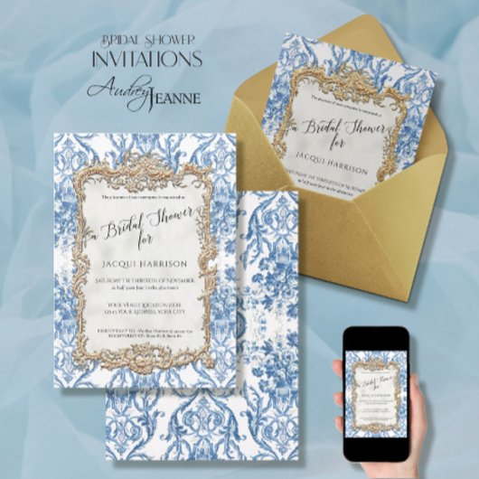 Floral Blue White  Rococo Vrijgezellenfeest Kaart