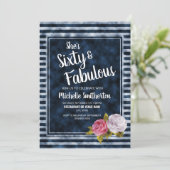  Floral Blue White Stripe 60th Birthday Kaart (Staand voorkant)