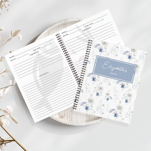 Floral Blue Wildflower gepersonaliseerd recept Notitieboek