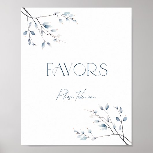 Floral Blue Winter Botanical Favors Poster (Voorkant)