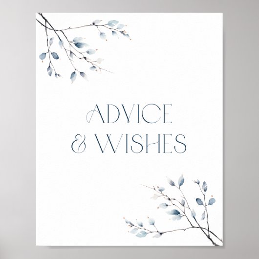 Floral Blue Winter Botanisch advies en wensen Poster (Voorkant)