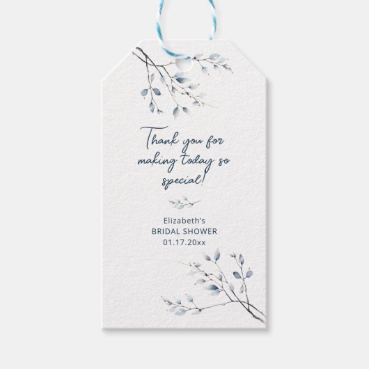 Floral Blue Winter Botanisch Vrijgezellenfeest Cadeaulabel (Voorkant)