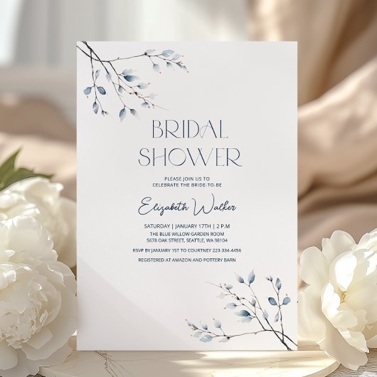 Floral Blue Winter Botanisch Vrijgezellenfeest Kaart