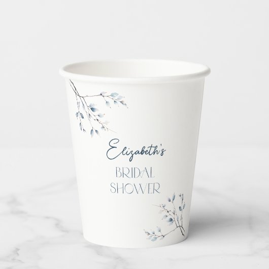 Floral Blue Winter Botanisch Vrijgezellenfeest Papieren Bekers (Achterkant)