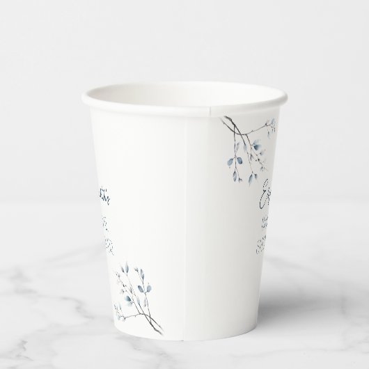 Floral Blue Winter Botanisch Vrijgezellenfeest Papieren Bekers (Rechts)