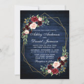 Floral Blue Wood Foto terug Gold Geometric Kaart (Voorkant)