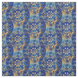 Floral Blue Yellow Circle Motif Stof