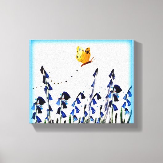 Floral Bluebells Yellow Butterfly Canvas Afdruk (Voorkant)