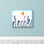 Floral Bluebells Yellow Butterfly Canvas Afdruk (Insitu (Houten vloer))