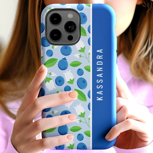 Floral Blueberry aangepaste gepersonaliseerde naam Case-Mate iPhone Case