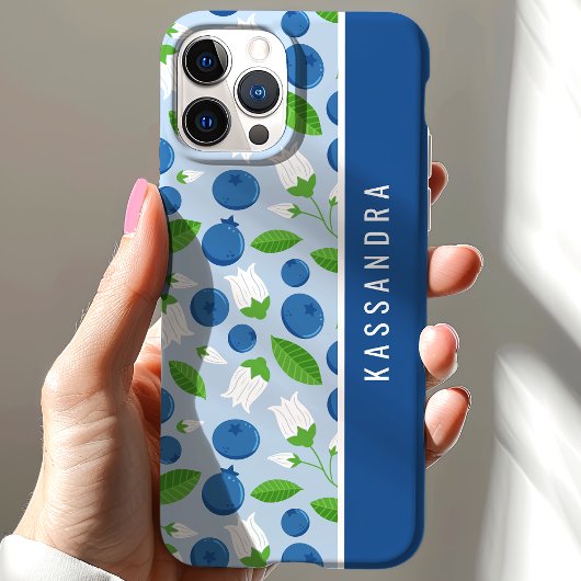 Floral Blueberry aangepaste gepersonaliseerde naam Case-Mate iPhone Case