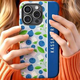 Floral Blueberry aangepaste gepersonaliseerde naam iPhone 15 Case
