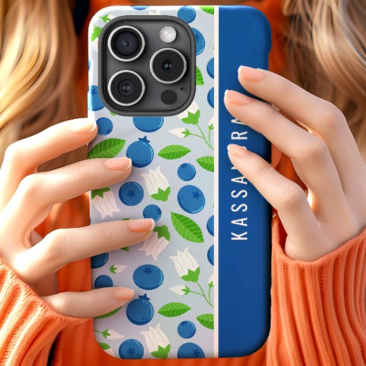 Floral Blueberry aangepaste gepersonaliseerde naam Case-Mate iPhone Case