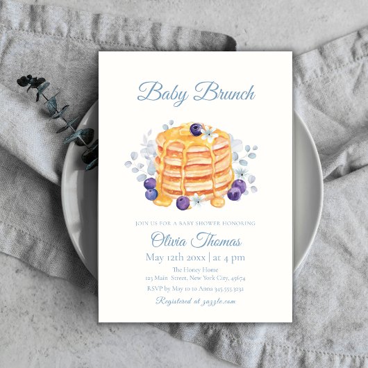 Floral Blueberry Pannenkoek Baby Brunch Baby showe Kaart