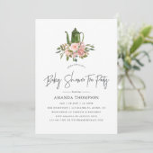Floral Blush and Gold Baby shower Tea Party Kaart (Staand voorkant)