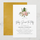 Floral Blush and Gold Baby shower Tea Party Kaart (Voorkant / Achterkant)