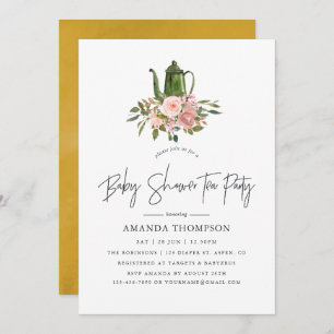 Floral Blush and Gold Baby shower Tea Party Kaart