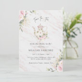 Floral Blush and Gold Vrijgezellenfeest Tea Party  Kaart (Staand voorkant)
