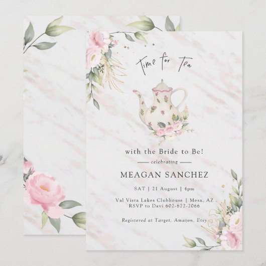 Floral Blush and Gold Vrijgezellenfeest Tea Party  Kaart (Voorkant / Achterkant)