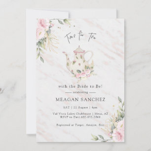 Floral Blush and Gold Vrijgezellenfeest Tea Party Kaart