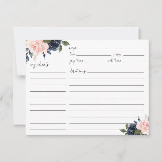 Floral Blush and Navy Recipe Card RSVP Kaartje (Voorkant)