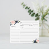Floral Blush and Navy Recipe Card RSVP Kaartje (Staand voorkant)