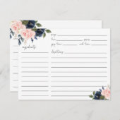 Floral Blush and Navy Recipe Card RSVP Kaartje (Voorkant / Achterkant)