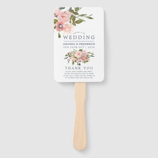 Floral Blush and Roos Gold Wedding Programme Handwaaier (Voorkant)