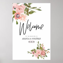 Floral Blush and Roos Gold Wedding Welcome Poster