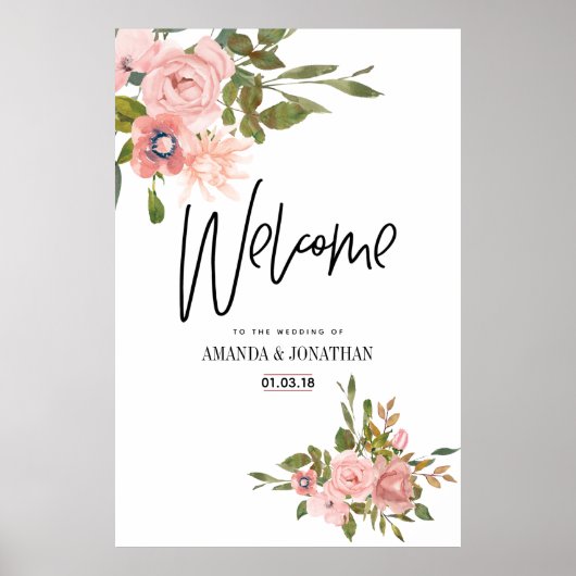 Floral Blush and Roos Gold Wedding Welcome Poster (Voorkant)