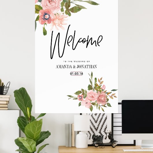 Floral Blush and Roos Gold Wedding Welcome Poster (Thuiskantoor)