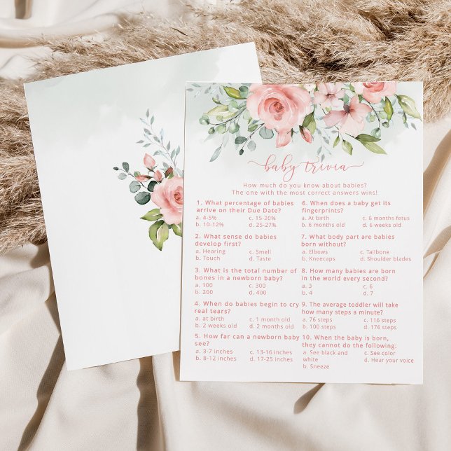 Floral blush Baby trivia baby shower game (Creator heeft geüpload)