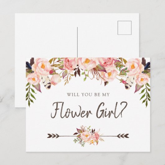 Floral Blush Boho Chic zal je mijn Bloemenmeisje z Feestdagenkaart (Voorkant / Achterkant)