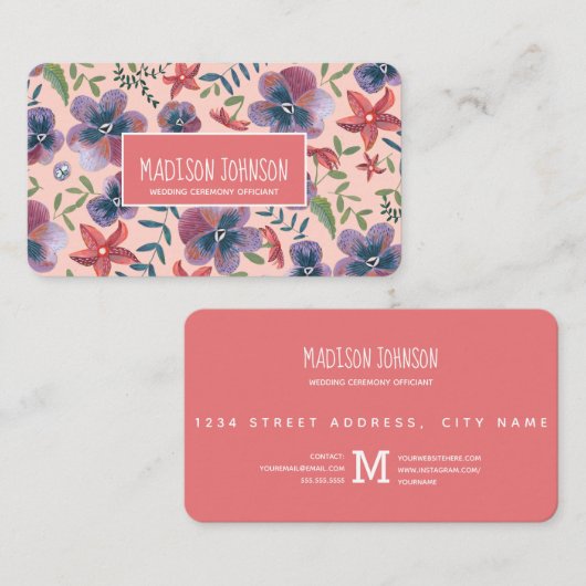 Floral blush boho Waterverf Flowers Visitekaartje (Voorkant / Achterkant)