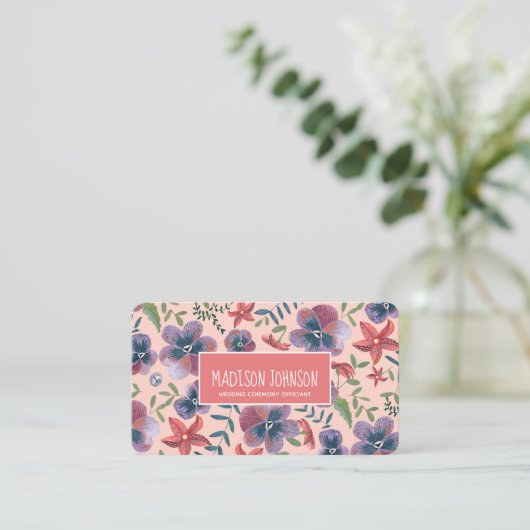 Floral blush boho Waterverf Flowers Visitekaartje (Staand voorkant)