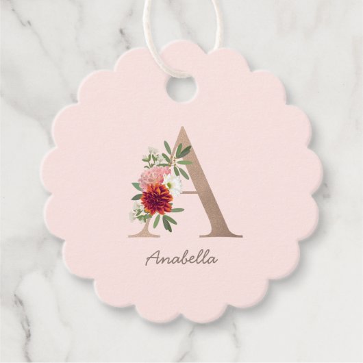 Floral blush bouquet gepersonaliseerde letter " A  Bedankjes Labels (Voorkant)