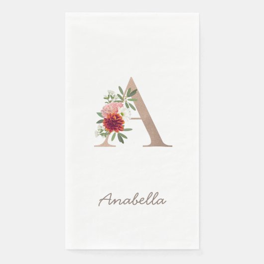 Floral blush bouquet gepersonaliseerde letter " A Servet (Voorkant)