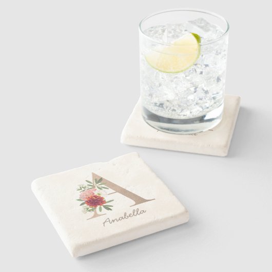 Floral blush bouquet gepersonaliseerde letter " A Stenen Onderzetter (Zijkant)