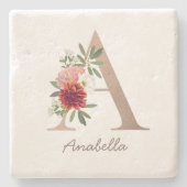 Floral blush bouquet gepersonaliseerde letter " A Stenen Onderzetter (Voorkant)