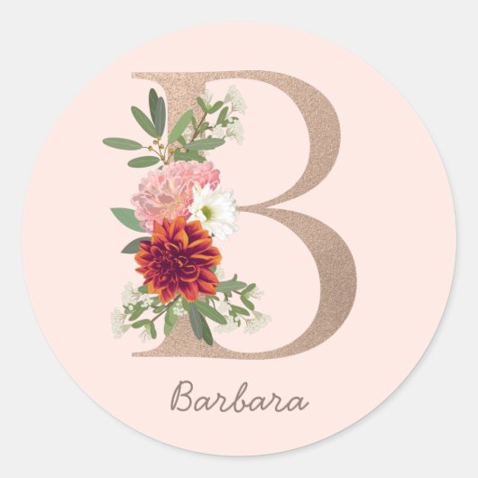Floral blush bouquet gepersonaliseerde letter " B  Ronde Sticker (Voorkant)