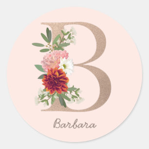 Floral blush bouquet gepersonaliseerde letter " B  Ronde Sticker