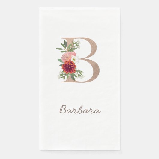 Floral blush bouquet gepersonaliseerde letter " B  Servet (Voorkant)